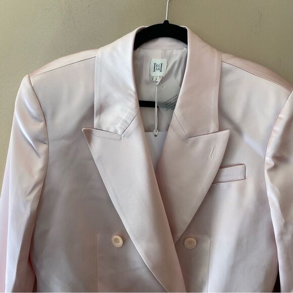 FINAL price HELSA Heavy Satin Double Breasted Jacket pale pink blazer Revolve L - Picture 8 of 15